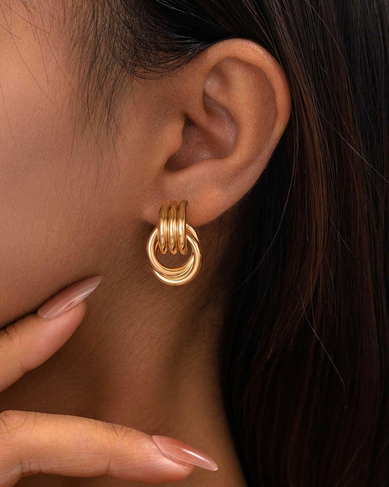 Spiritlele 14K Gold Plated Knot Earrings for Women Gold Silver Earrings Heart Link Drop Dangle Earring Chunky Golden Knotted Statement Jewelry - Image 1